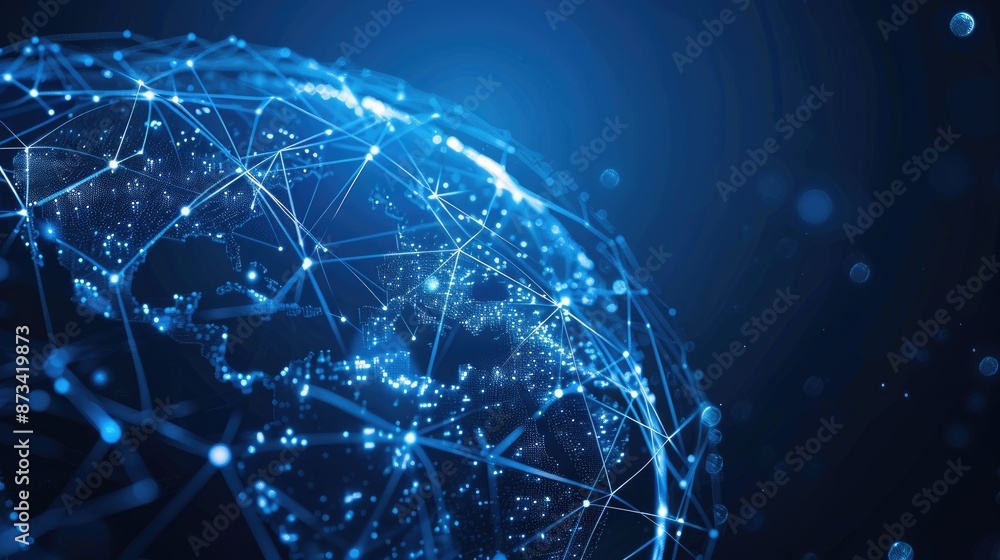 Abstract digital globe with glowing lines and nodes, representing global connectivity and network technology. Abstract digital globe with glowing lines and nodes, representing global connectivity and network technology.