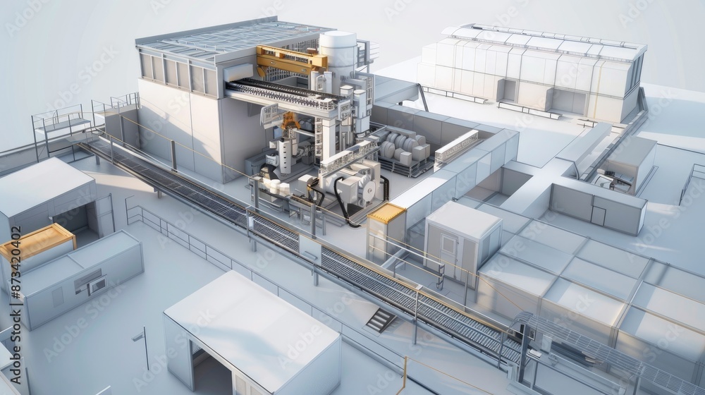 Aerial view of an industrial complex with machinery and buildings. Aerial view of an industrial complex with machinery and buildings.