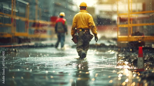 Rain dropping in to a construction site photo