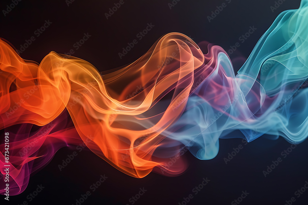 Fototapeta premium Floating smoke-like shapes in various colors on a black background, creating an ethereal and mesmerizing visual effect.