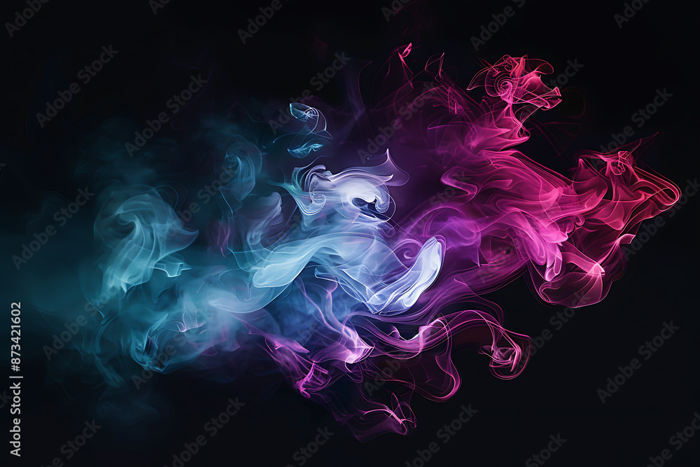 Fototapeta premium Floating smoke-like shapes in various colors on a black background, creating an ethereal and mesmerizing visual effect.