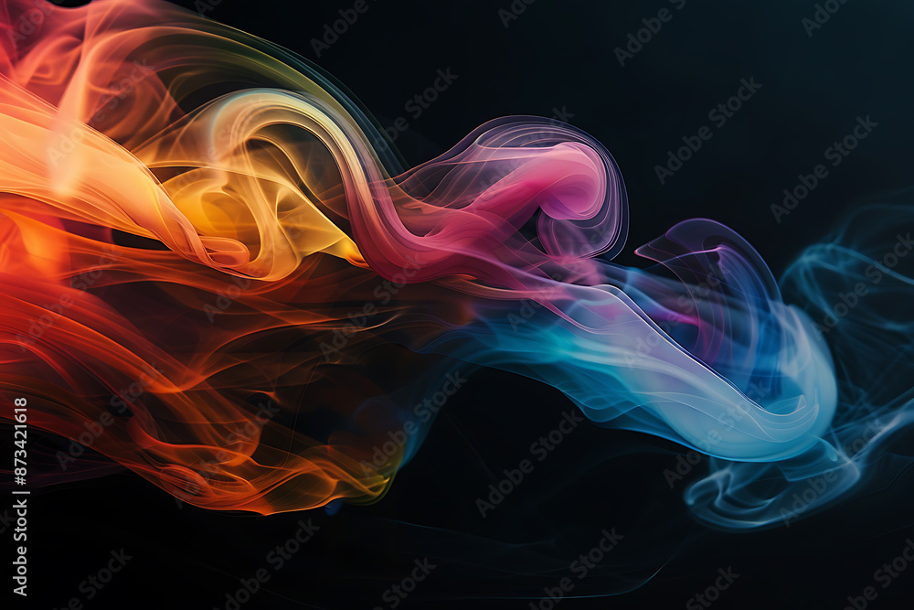 Floating smoke-like shapes in various colors on a black background, creating an ethereal and mesmerizing visual effect. Floating smoke-like shapes in various colors on a black background, creating an ethereal and mesmerizing visual effect.