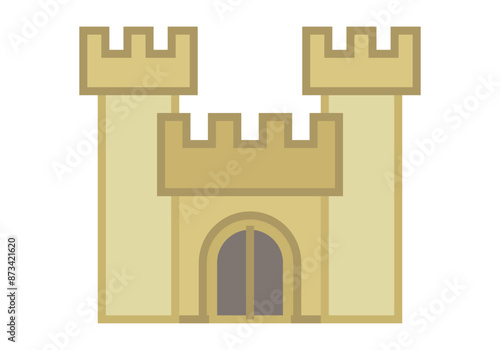 Castillo amarillo de arena en fondo blanco