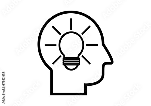 Icono negro de cabeza con bombilla iluminada
