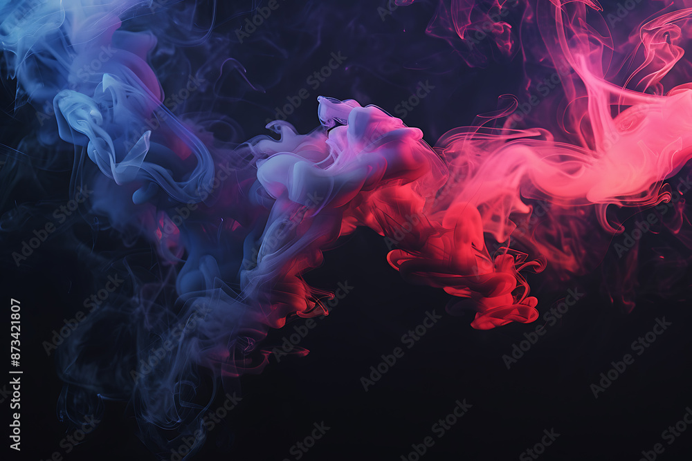 Obraz premium Floating smoke-like shapes in various colors on a black background, creating an ethereal and mesmerizing visual effect.