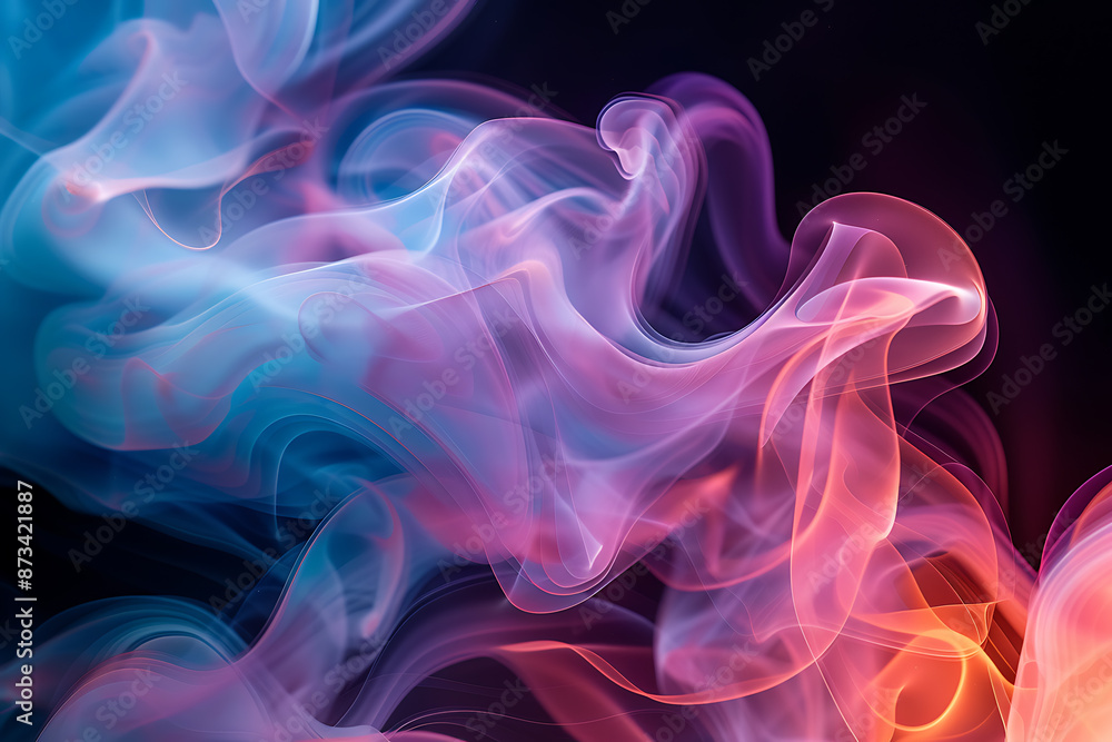 Floating smoke-like shapes in various colors on a black background, creating an ethereal and mesmerizing visual effect. Floating smoke-like shapes in various colors on a black background, creating an ethereal and mesmerizing visual effect.
