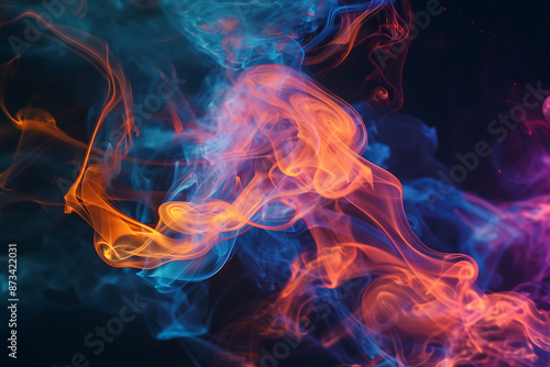 Floating smoke-like shapes in various colors on a black background, creating an ethereal and mesmerizing visual effect. © River Girl