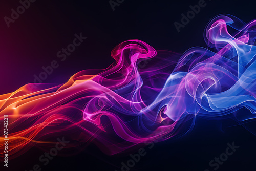 Floating smoke-like shapes in various colors on a black background, creating an ethereal and mesmerizing visual effect.