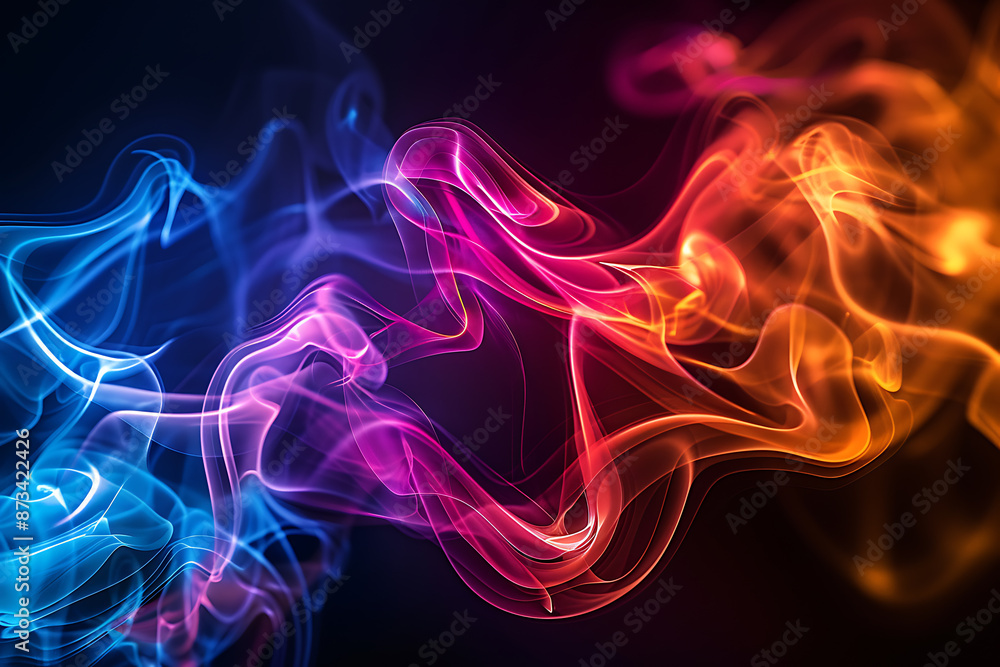 Floating smoke-like shapes in various colors on a black background, creating an ethereal and mesmerizing visual effect. Floating smoke-like shapes in various colors on a black background, creating an ethereal and mesmerizing visual effect.