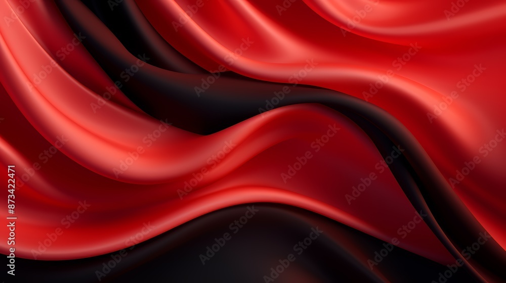 This image shows smooth, flowing red and black silk fabrics creating an elegant and luxurious texture. This image shows smooth, flowing red and black silk fabrics creating an elegant and luxurious texture.