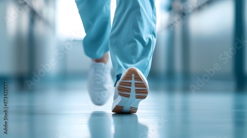 Urgently Running Nurse in Blurred Medical Facility Setting