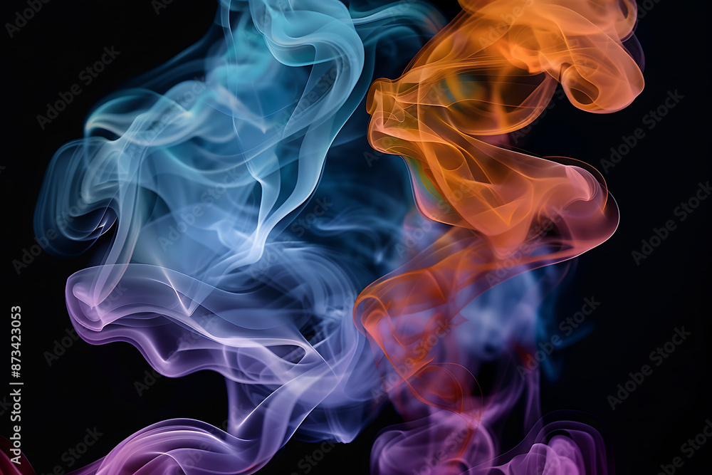 Floating smoke-like shapes in various colors on a black background, creating an ethereal and mesmerizing visual effect. Floating smoke-like shapes in various colors on a black background, creating an ethereal and mesmerizing visual effect.