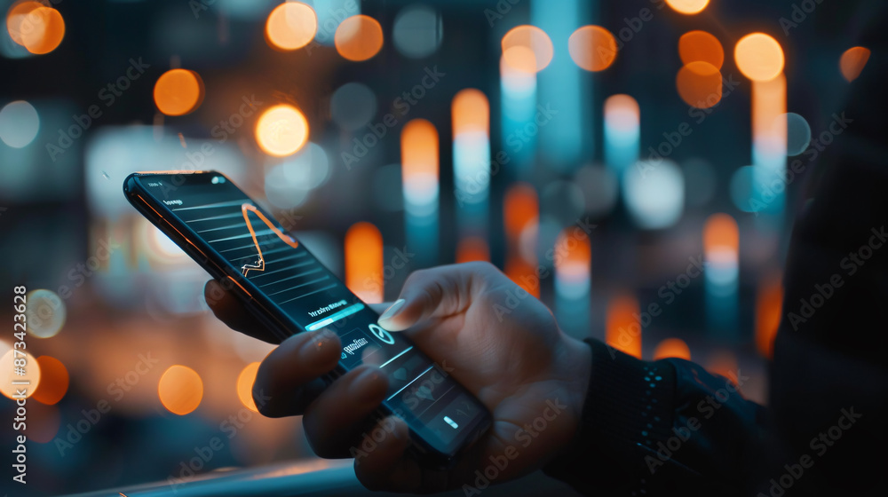 A businessman using a mobile smartphone to access network connection data, analyzing growth graphs related to customers, digital marketing strategies, online banking, and business planning A businessman using a mobile smartphone to access network connection data, analyzing growth graphs related to customers, digital marketing strategies, online banking, and business planning