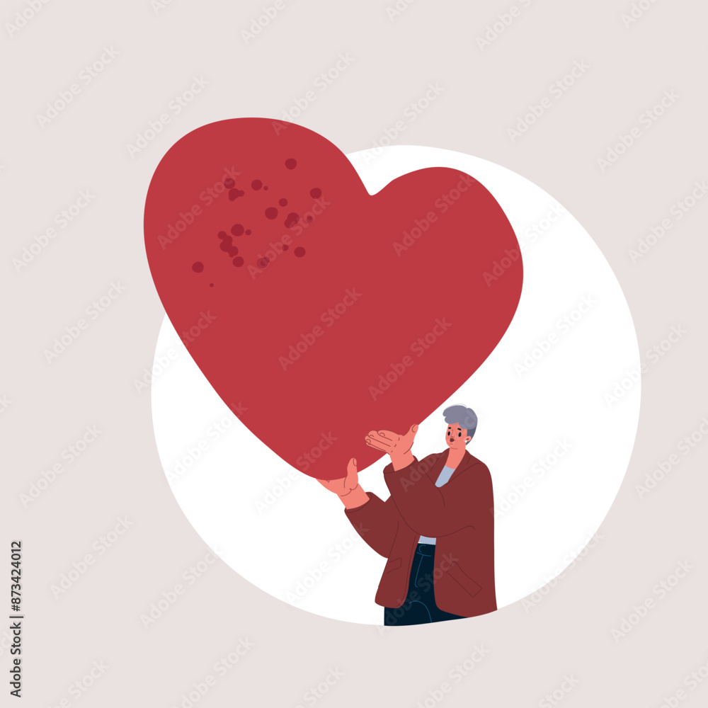Φωτογραφία Carton vector illustration of woman show the red heart Concept of Valentine's day