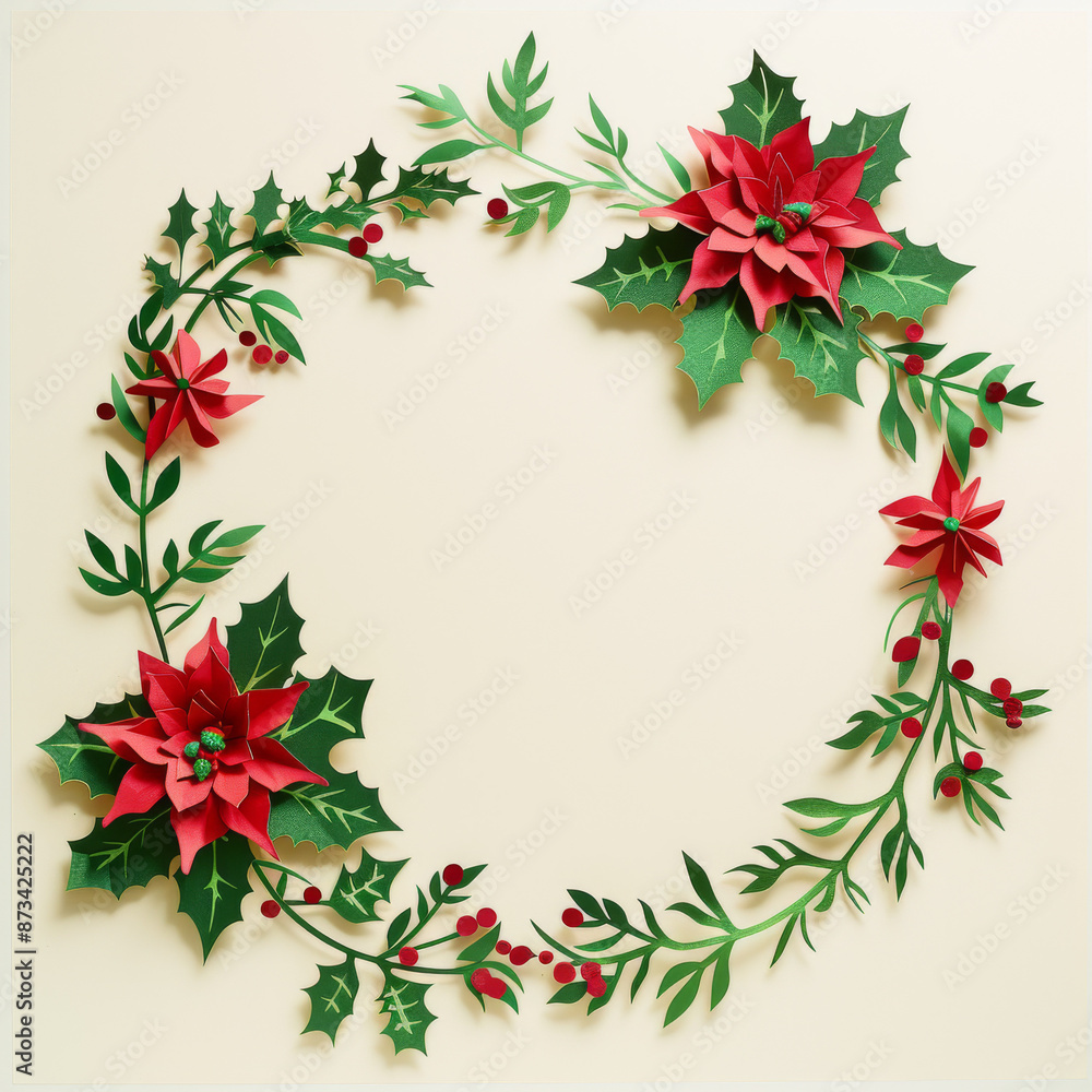 Christmas wreath background in a paper-cut out style Christmas wreath background in a paper-cut out style