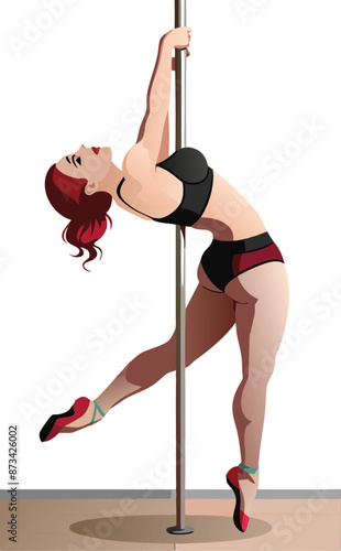 Young woman is using a pole to do her fitness routine