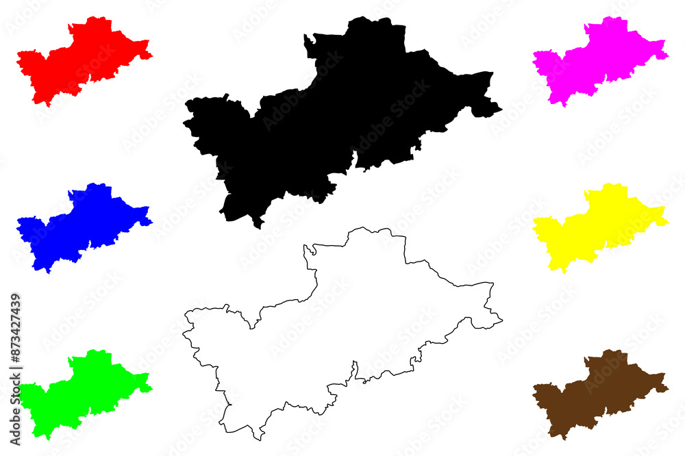 Naklejka premium Mid Devon Non-metropolitan district (United Kingdom of Great Britain and Northern Ireland, ceremonial county Devon or Devonshire, England) map vector illustration, scribble sketch Tiverton map
