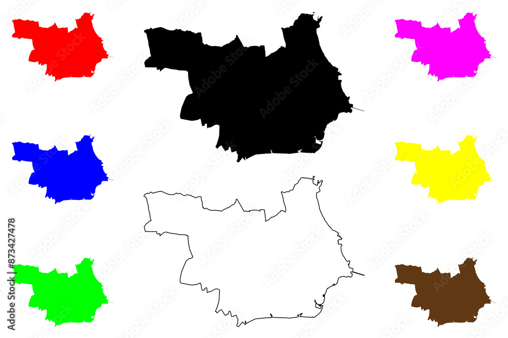 Obraz premium Metropolitan Borough of North Tyneside (United Kingdom of Great Britain and Northern Ireland, Metropolitan and ceremonial county Tyne and Wear, England) map vector illustration, scribble sketch map