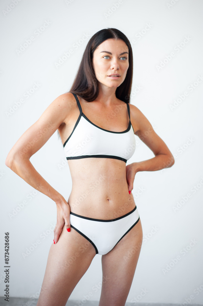 Snaps. Polaroid. Simple model pose. Test Shots young models for modeling agency on a white background Snaps. Polaroid. Simple model pose. Test Shots young models for modeling agency on a white background