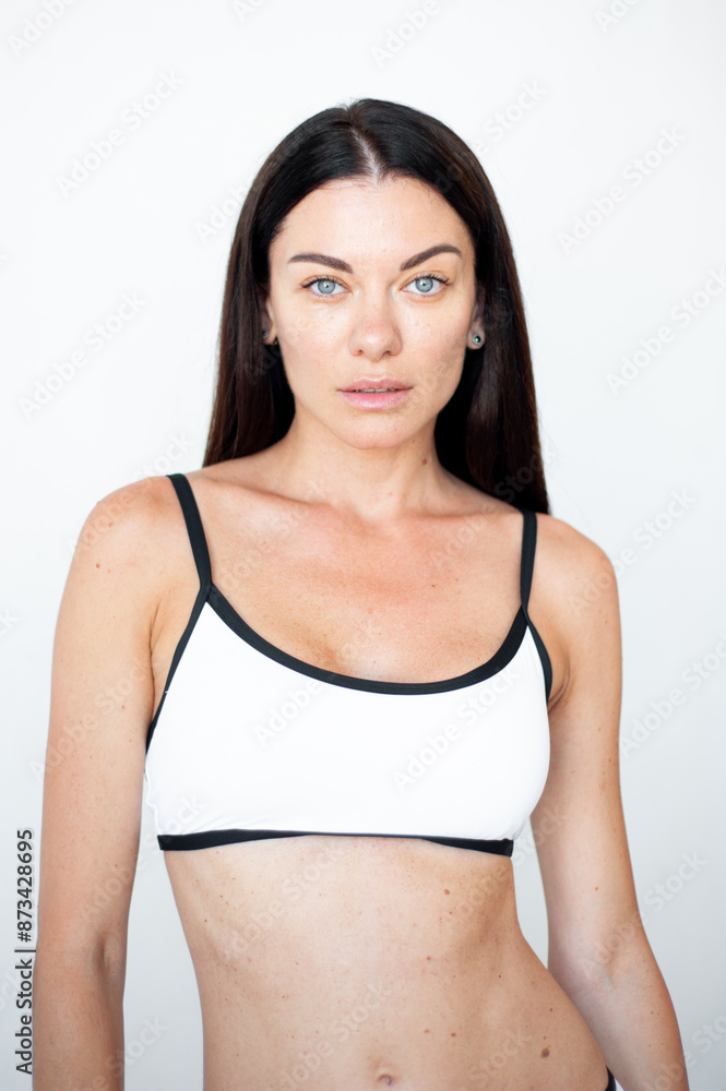 Snaps. Polaroid. Simple model pose. Test Shots young models for modeling agency on a white background Snaps. Polaroid. Simple model pose. Test Shots young models for modeling agency on a white background