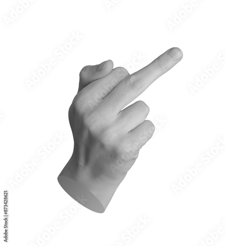 Rude gesture, fuck off symbol with middle finger, hand sign isolated on white background., transparent cut out PNG photo