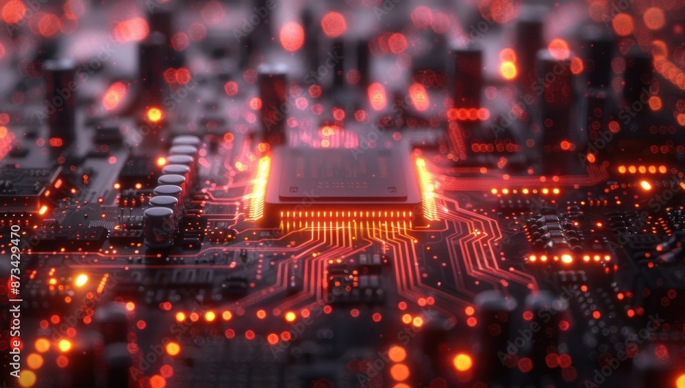 Red Glow Circuit Board with Processor Red Glow Circuit Board with Processor