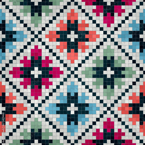 Mosaic tiles  background, seamless vector pattern
