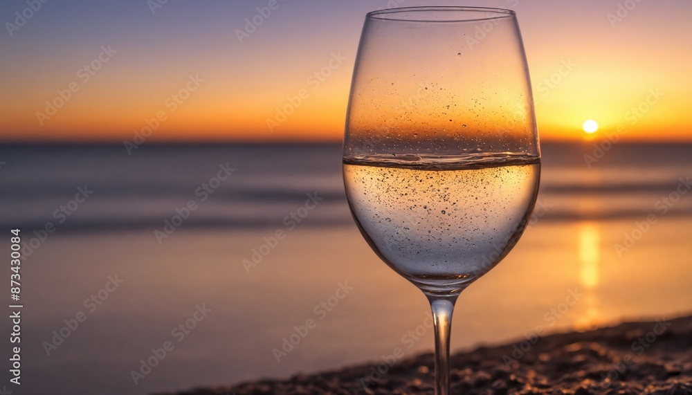 A glass of serenity at sunset on the beach A glass of serenity at sunset on the beach