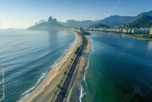 Wallpaper Mural A beautiful beach with a long road running along the water. The road is lined with palm trees and the water is calm. The sky is clear and the sun is shining Torontodigital.ca