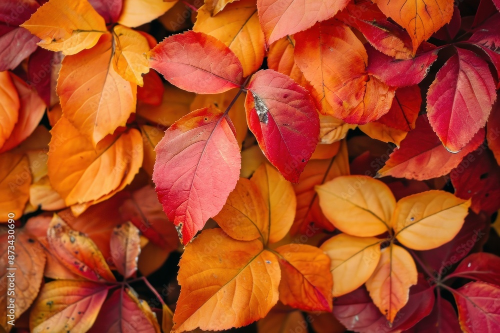 Beautiful close-up showcasing the rich colors of autumn leaves in warm tones Beautiful close-up showcasing the rich colors of autumn leaves in warm tones