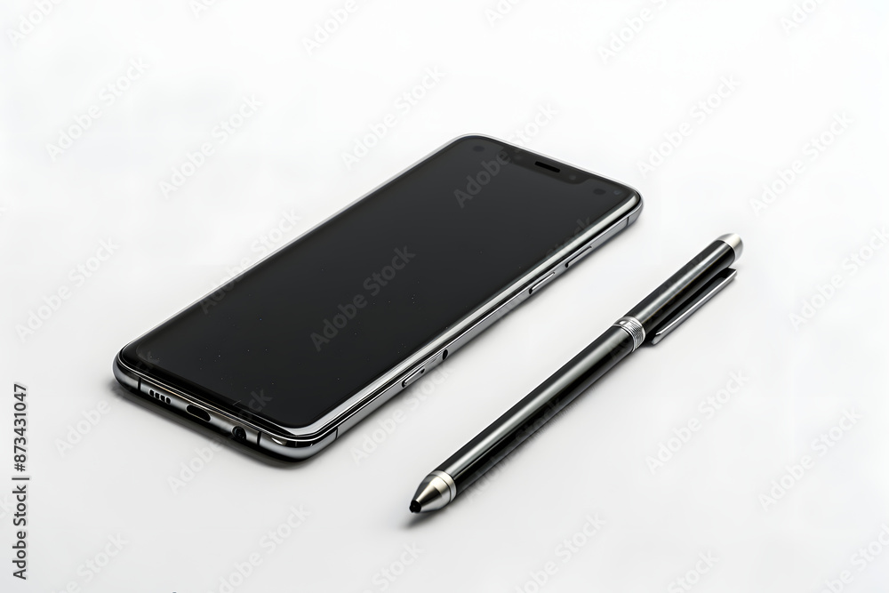 Smartphone and stylus on a white background Smartphone and stylus on a white background