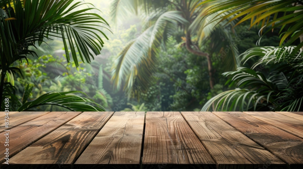 Wooden table against natural backdrop Wooden table against natural backdrop