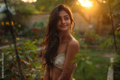 Smiling Beautiful Woman in Garden Portrait