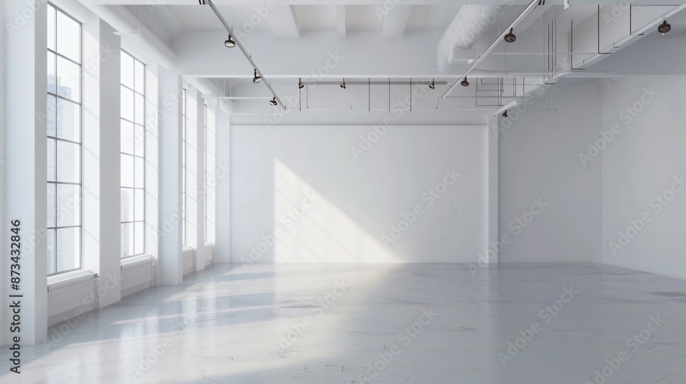 Fototapeta premium A clean, open studio space with white walls and a lot of empty space