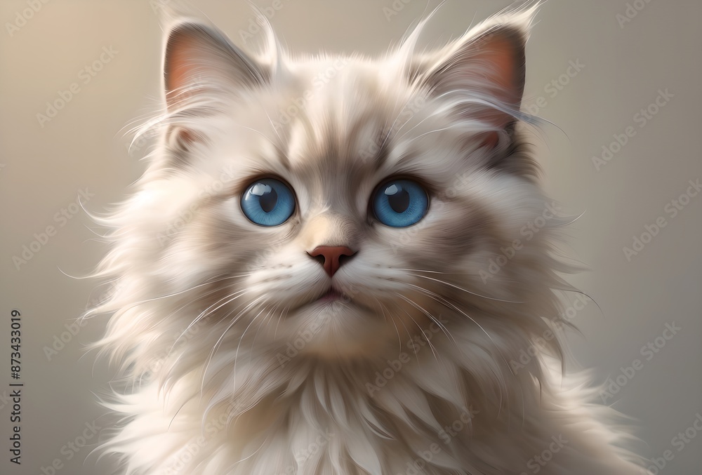 Cute Ragdoll cat, happy and positive. Isolated on a light beige background Cute Ragdoll cat, happy and positive. Isolated on a light beige background