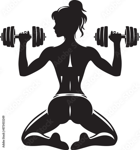 woman holding dumbbells illustration, black color silhouette