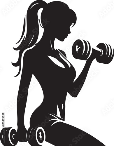 woman holding dumbbells illustration, black color silhouette