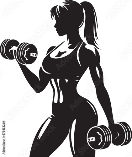 woman holding dumbbells illustration, black color silhouette