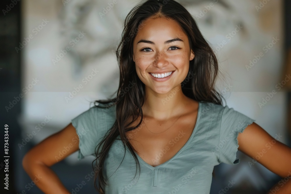 Smiling Brunette Woman with Confidence and Carefree Joy Smiling Brunette Woman with Confidence and Carefree Joy