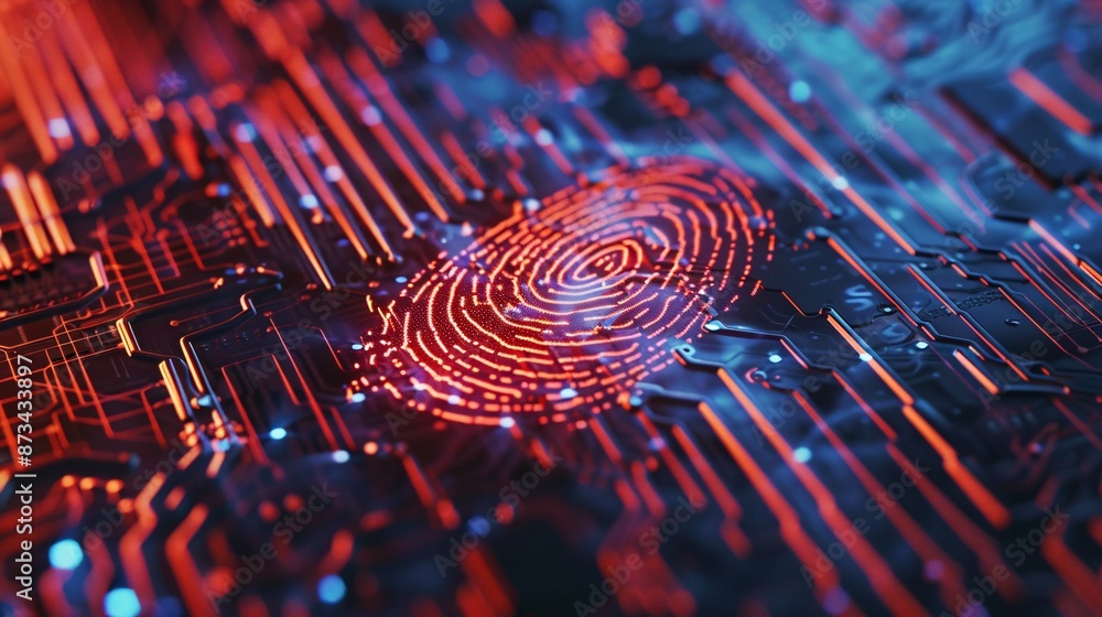 Digital fingerprint pattern integrated into a complex electronic circuit board Digital fingerprint pattern integrated into a complex electronic circuit board