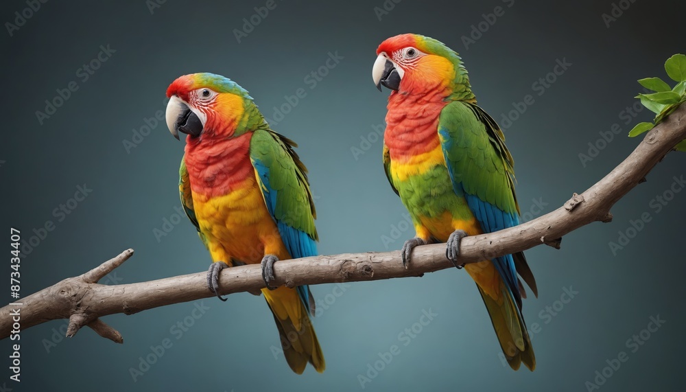 Fototapeta premium A vibrant macaw perched on a branch in the tropical sunlight