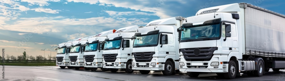 Fleet of cargo trucks performing haulage services, optimized logistics, reliable transport operations