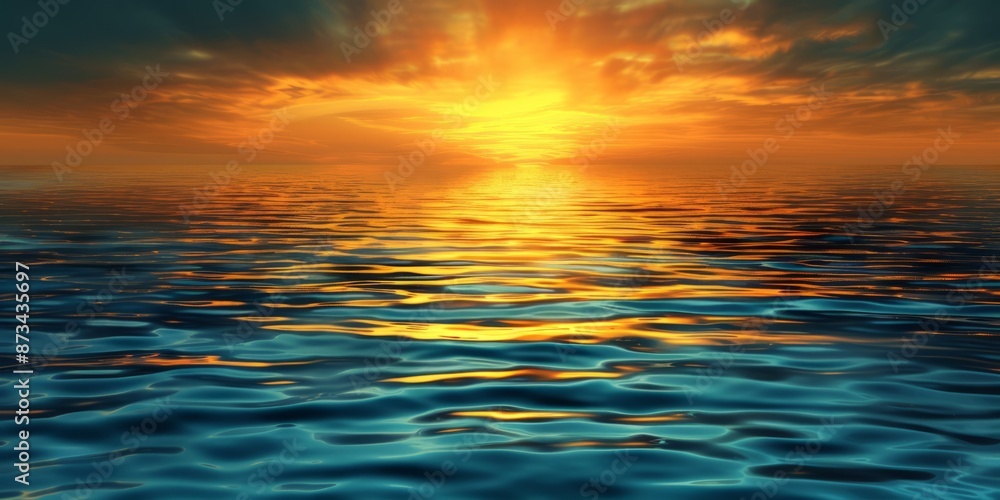 Sunset over water in golden and blue hues. Sunset over water in golden and blue hues.