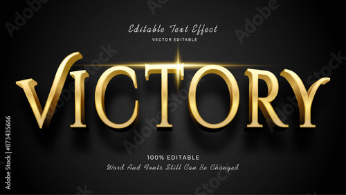 3D Editable Text Effect - Victory word Golden shiny Style theme.
