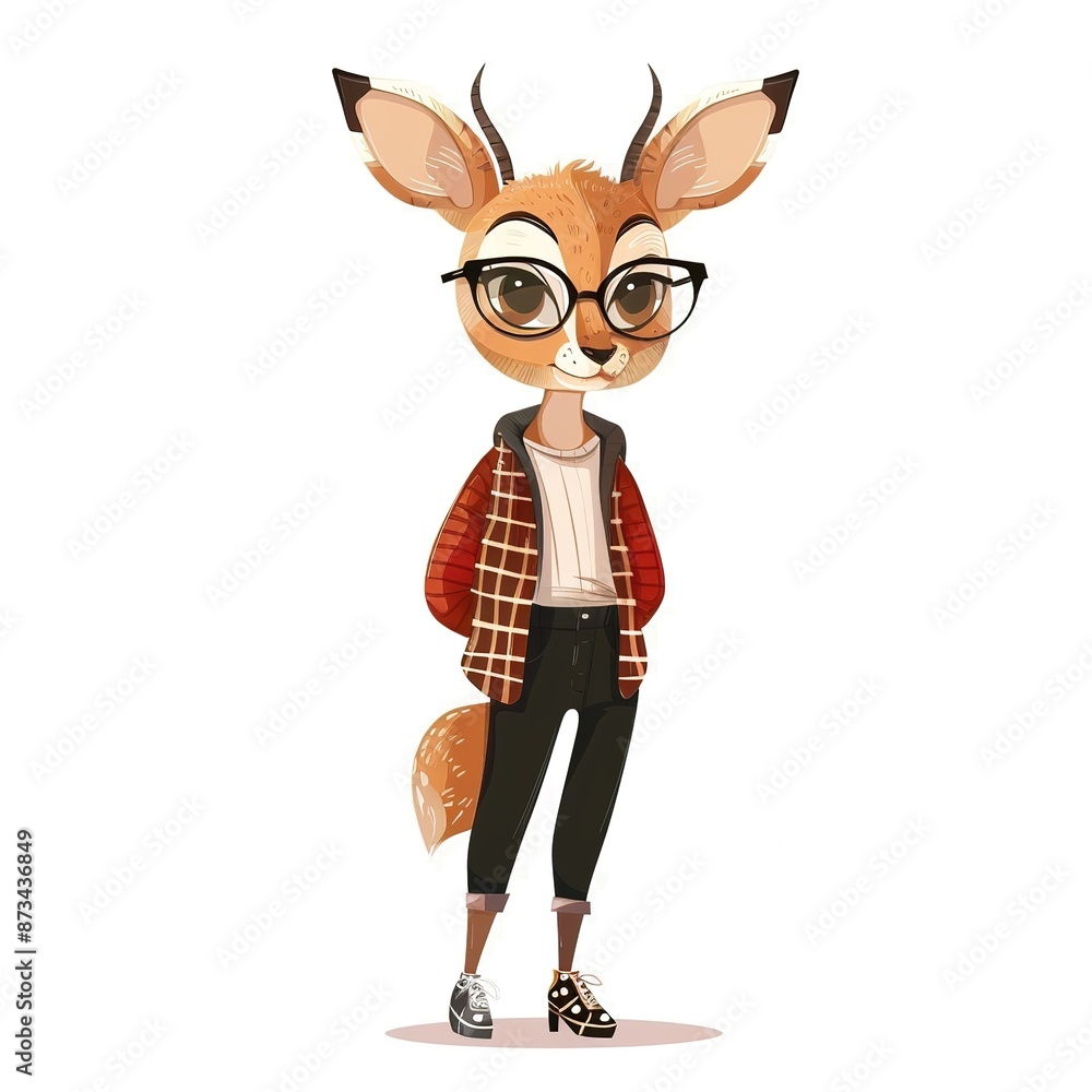 Gazelle Preppy fashion cartoon isolated whitebackground Gazelle Preppy fashion cartoon isolated whitebackground