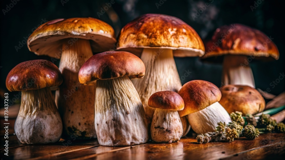 Autumn Harvest: A Collection of Porcini Mushrooms and Herbs Autumn Harvest: A Collection of Porcini Mushrooms and Herbs