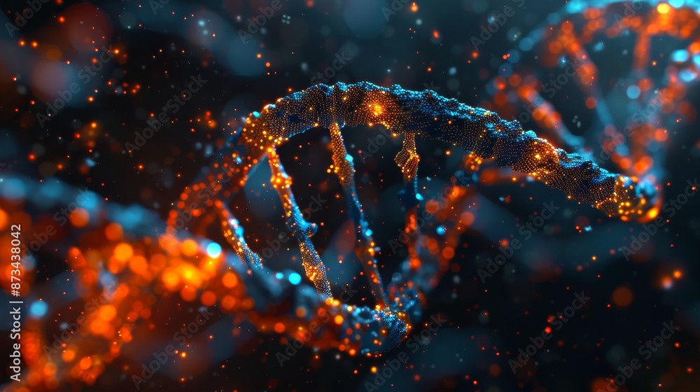 Biotechnology DNA Helix Glowing Genetic Code Visualization in a laboratory setting Biotechnology DNA Helix Glowing Genetic Code Visualization in a laboratory setting