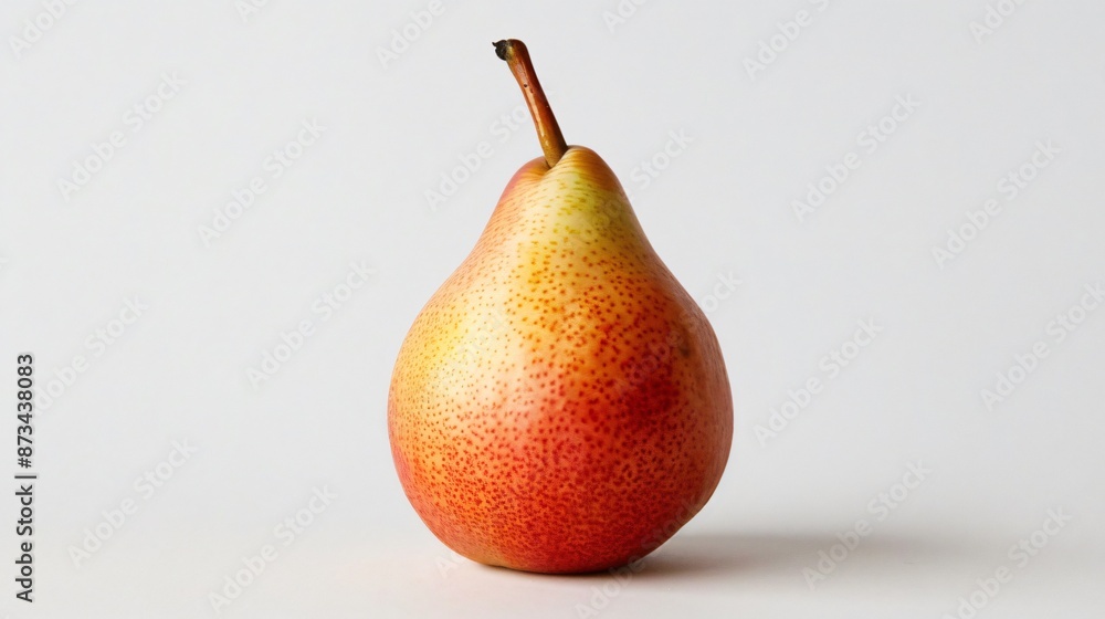 A single, perfectly ripe pear with a smooth skin, set against a plain white background A single, perfectly ripe pear with a smooth skin, set against a plain white background