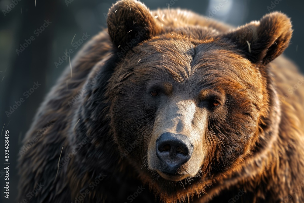 Detailed close-up of a brown bear's face with a soft-focus background Detailed close-up of a brown bear's face with a soft-focus background