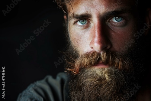 Charismatic Beard man portrait. Black face shot, model boy. Generate Ai